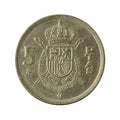 Five spanish peseta coin 1975 isolated on white background