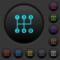 Five speed manual gear shift dark push buttons with color icons