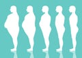 Five stages of silhouette man on the way to lose weight,Vector illustrations