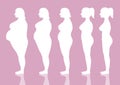 Five stages of silhouette woman on the way to lose weight,Vector illustrations