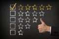 Five Star Checklist Rating With Thumbs Up On Blackboard