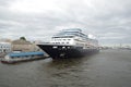 Five-star Cruise ship Azamara Quest at the English embankment cloudy june day. Saint Petersburg