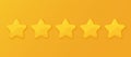 Five star quality rating vector illustration isolated on yellow background Royalty Free Stock Photo