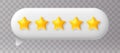 Five star rating. 3D speech bubble with 5 golden stars positive feedback. Customer review. Service satisfaction and Royalty Free Stock Photo