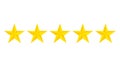 Five star rating icon.Evaluation hotel of 5 gold stars. Flat yellow stars on isolated background. vector Royalty Free Stock Photo