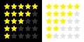 Five star rating icon set. Yellow color. Customer reviews. Feedback concept. Review survey. Flat design. Isolated. White and black Royalty Free Stock Photo