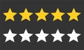 Five star rating set. Review rating, feedback and opinioin rank. 5 in a row. Vector image