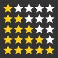 Five star rating set. Review rating, feedback and opinioin rank. 5 in a row. Vector image