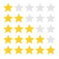 Five star rating set. Review rating, feedback and opinioin rank. 5 in a row. Vector image