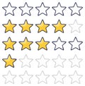 Five Star Rating System Hand Drawn Yellow Star Evaluations Feedback Score Royalty Free Stock Photo