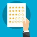 Five Star Rating System on Paper With Hands Flat Vector Sign Royalty Free Stock Photo