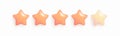 Five Stars Customer Product Rating Review 3d Icon for Apps and Websites. Glossy coral red, pink colors. Customer rating feedback