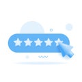 Five stars, glossy blue colors. Click button Customer rating feedback concept from the client about employee of website. Realistic Royalty Free Stock Photo