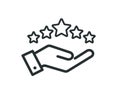 Five stars in hand icon. Top services rating icon isolated on white background. Simple flat style. Vector Royalty Free Stock Photo