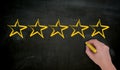 Five stars are hand painted with chalk on blackboard Royalty Free Stock Photo