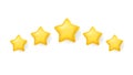 Five stars icon. 3d cartoon yellow stars for review, feedback concept, quality customer rating. Vector