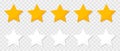 Five stars isolated on transparent background. 5 gold and white stars for review, rating and rank. Yellow and white flat icons