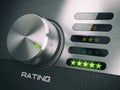 Five stars level of quality service, satisfaction, customer loyalty concept. Knob in highets position with five stars.