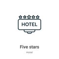 Five stars outline vector icon. Thin line black five stars icon, flat vector simple element illustration from editable hotel Royalty Free Stock Photo