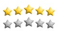 Five stars rating 3d realistic icon bar vector illustration