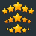 Five Stars Rating Gold icon. 3D cartoon game design ui elements. Win Prizes, Ratting, Award, Success concept. Vector