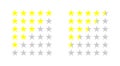 Five stars rating. Quality review service. Yellow icons of ranking and feedback. Flat gold customer rank. Set of 5 satisfaction Royalty Free Stock Photo