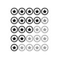 Five stars ratings web 2.0 button. Black and gray shapes with shadow and reflection on white Royalty Free Stock Photo