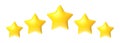 Five stars review. 3d golden yellow customer feedback stars, 5 star review appraisal hotel label. Top rate reward icons Royalty Free Stock Photo