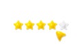 Five stars review with 3d mouse cursor. Customer rating feedback concept. Realistic 3d star rate design. Vector