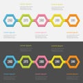 Five step Timeline Infographic set. Colorful 3D polygon line segment. Template. Flat design. Black White background. .