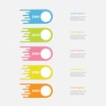 Five step Timeline Infographic. Vertical colorful comet shape with circle. Template. Flat design. White background. Royalty Free Stock Photo