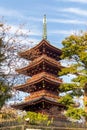 Five Storied Pagoda of Kaneiji Temple at Ueno Park in Tokyo Royalty Free Stock Photo