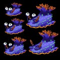 Five strange purple snails on a black background Royalty Free Stock Photo