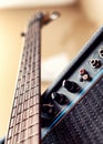 Five string bass guitar and amplifier Royalty Free Stock Photo