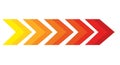 Five stylized arrows in a row, transitioning from yellow to red. Each arrow is Royalty Free Stock Photo