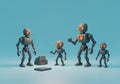 Five stylized robotic figures stand on Royalty Free Stock Photo