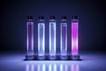 five test tubes in a stand, each emitting a different intensity of light, creating a gradient from dim to bright. They are set