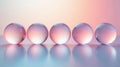 Five translucent spheres arranged in a row, reflecting soft pastel light on a smooth surface. Generative AI Royalty Free Stock Photo