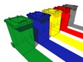 Five trash cans for garbage separation