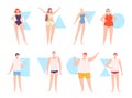 Five Types of Male and Female Body Shapes Set, Hourglass, Inverted Triangle, Round, Rectangle, Triangle, People in Royalty Free Stock Photo