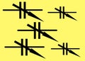 Five variable capacitor electrical symbols against a light yellow backdrop