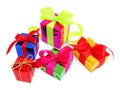 Five various glossy gift wrapped presents