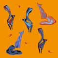 Five vector cats on orange background with mouses Royalty Free Stock Photo