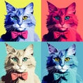 Colorful Pop-art Portraits Of Four Cats With Bow Ties Royalty Free Stock Photo