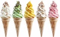 Five vibrant and visually appealing ice cream scoops in a variety of flavors - vanilla, mint chocolate chip, lemon Royalty Free Stock Photo