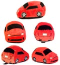 Five views of the same stuffed toy car