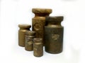 five weights made of brass Royalty Free Stock Photo