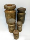 five weights made of brass Royalty Free Stock Photo