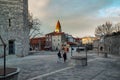 Five wells square with walking people, Zadar, Croatia