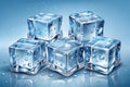 Five Wet Ice Cubes with Water Droplets and Bubbles on a Blue Gradient Background frozen cold Royalty Free Stock Photo